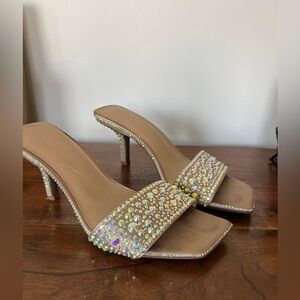 Elegant Rhinestone Embellished Nude Heels